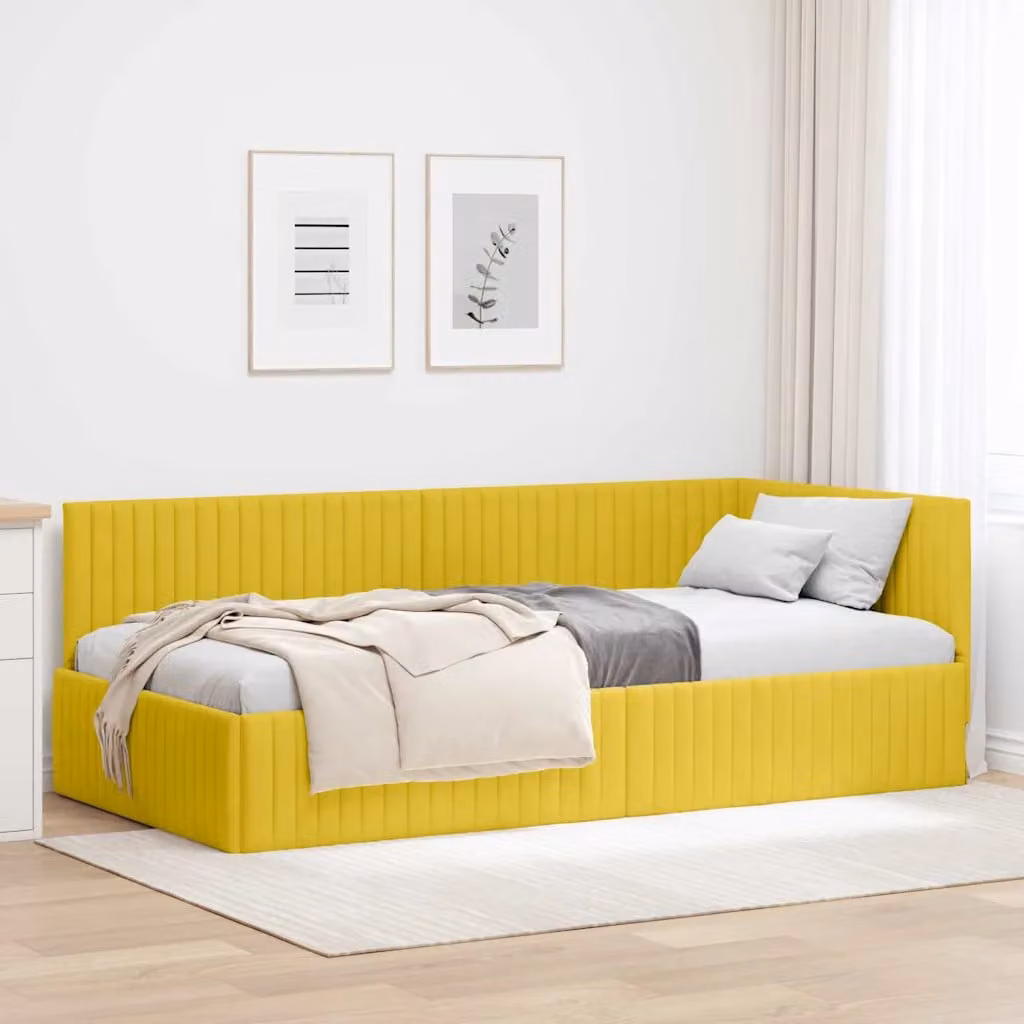 vidaXL Cornice del letto ad angolo in velluto giallo, L/P/H: 204 x 100 x 72 cm