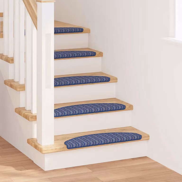 vidaXL Set di 15 tappetini autoadesivi per scale antiscivolo in polipropilene, design a righe blu, L: 65 cm, P: 21 cm, H: 4 cm