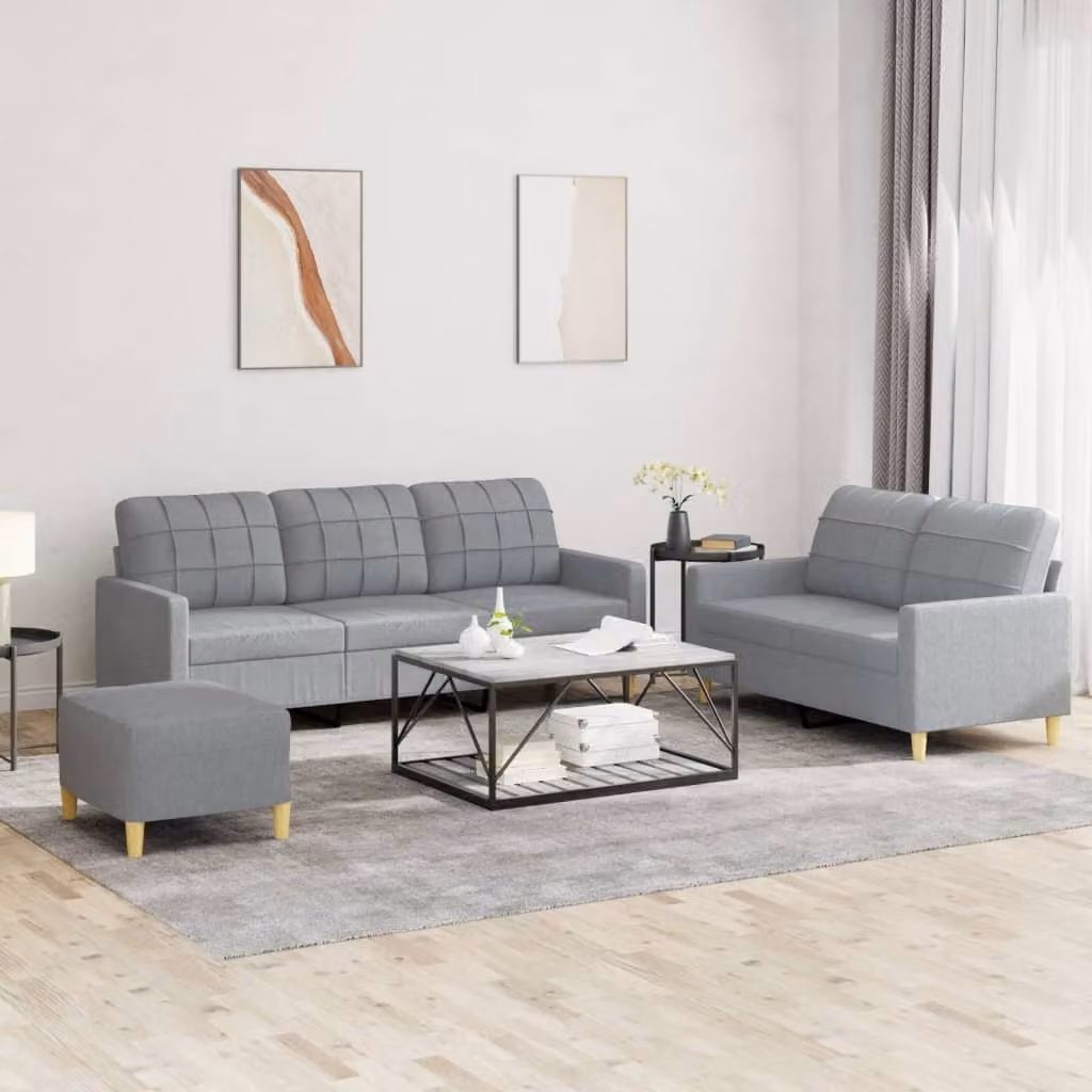 Maison Exclusive - Set divano 3 pezzi con cuscini in tessuto grigio chiaro