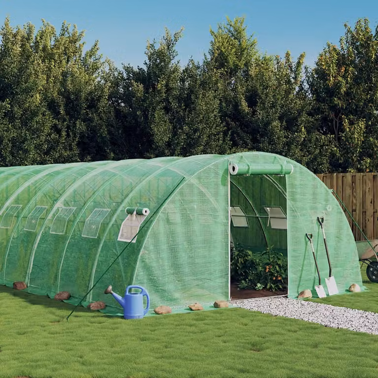 Serra vidaXL con telaio in acciaio galvanizzato verde, L: 14 m, P: 4 m, H: 2 m