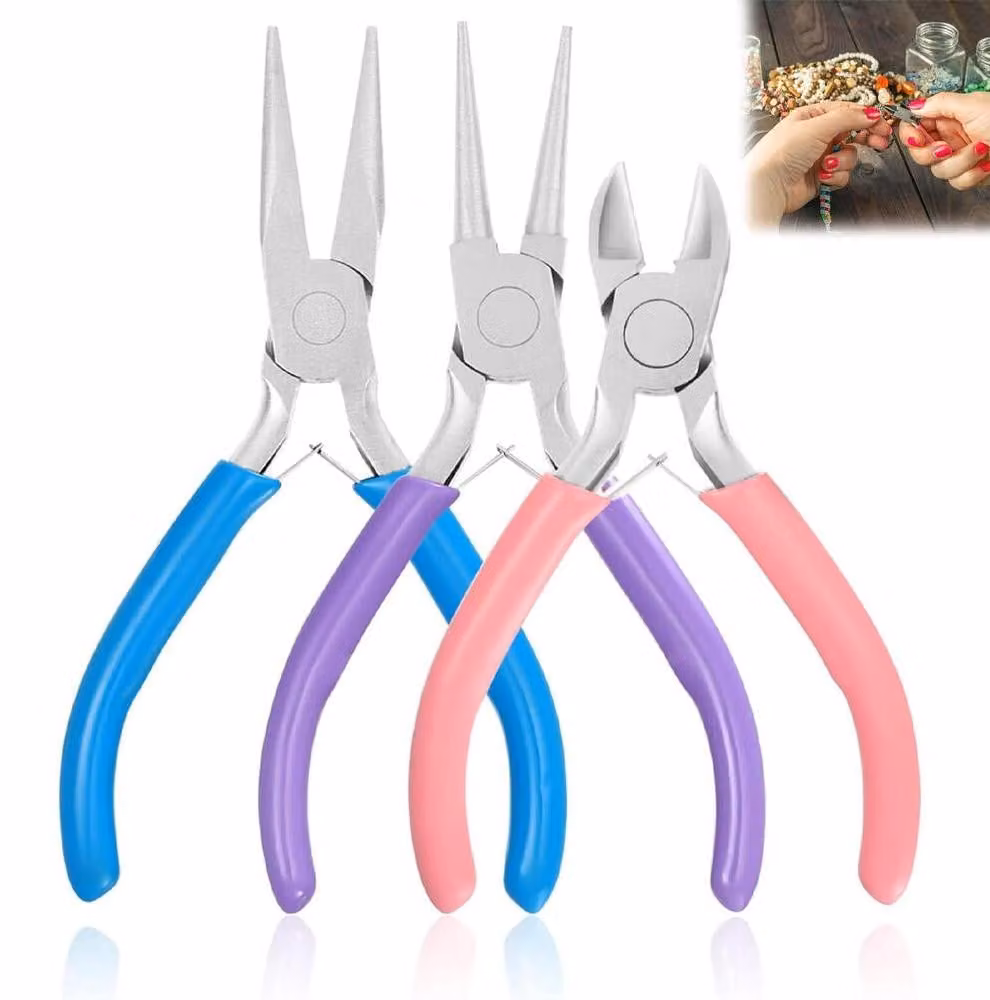 Set di pinze per gioielleria – 3 pezzi – Pinza rotonda – Pinza a punta – Tronchesi – Utensili per gioielleria – Ideali per la creazione di gioielli, perline, ciondoli, braccialetti