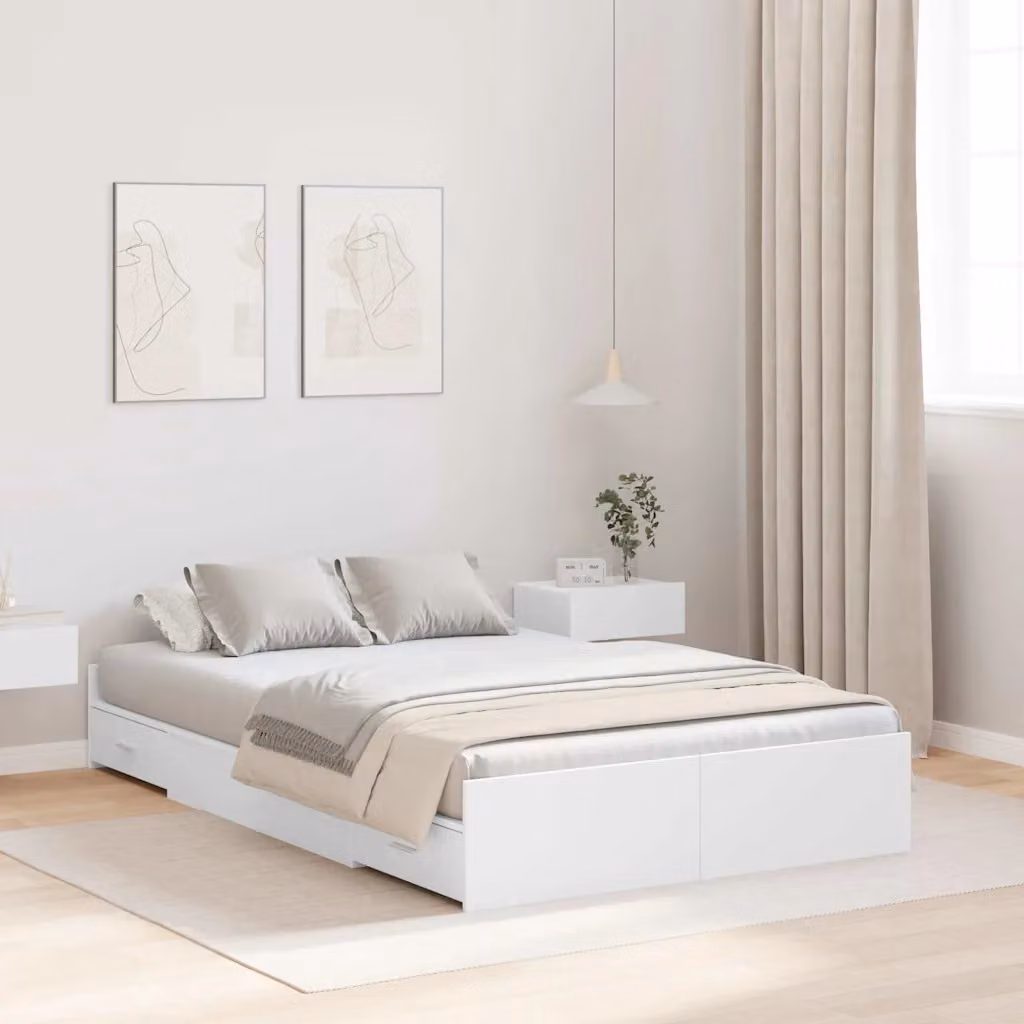 Struttura letto con contenitore e cassetti vidaXL in legno e MDF, Bianco, L 120 x P 200 cm