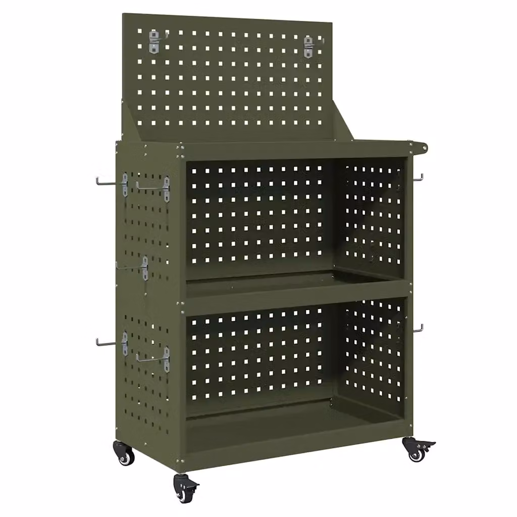 Carrello per attrezzi con ruote vidaXL in acciaio, Verde, L: 65 cm, P: 35 cm, H: 111 cm – 2