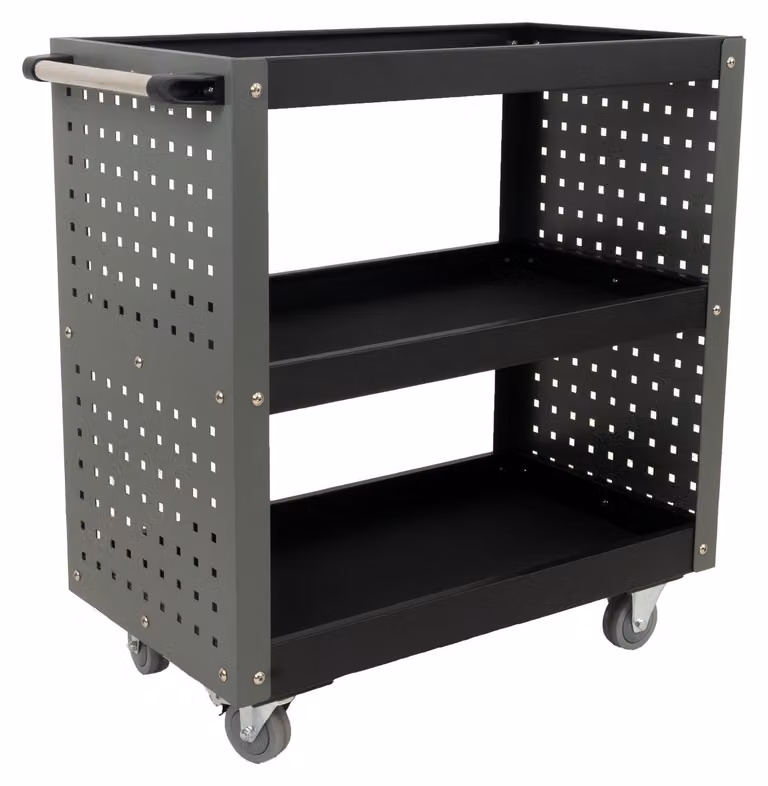 Carrello da officina a 3 ripiani in acciaio grigio, 70x39x79 cm, su ruote, con capacità di carico fino a 300 kg