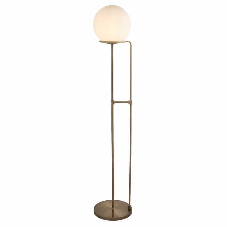 Piantana da terra Searchlight in ottone e vetro bianco con lampadina E27 sostituibile