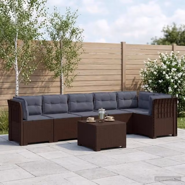 Divano da Giardino 6 Posti con Cuscini Aspetto Rattan PP 3444129