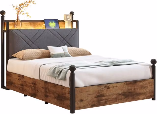 Letto singolo 90x190 cm con baldacchino removibile; LED; USB-C e vani contenitore