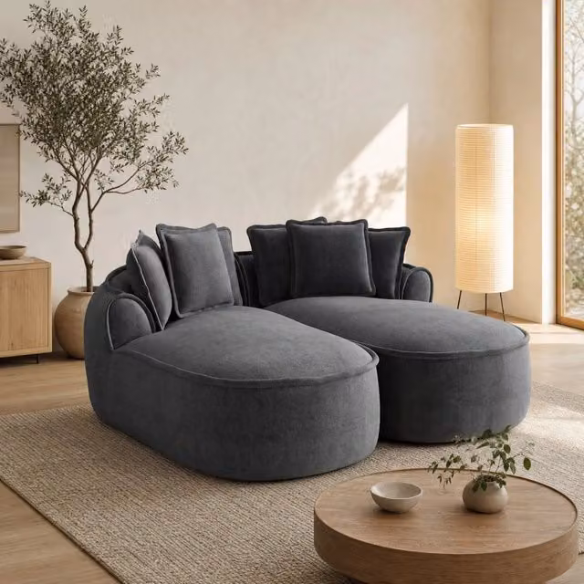 Divano modulare senza struttura in ciniglia grigio; 2 moduli; trasformabile in letto