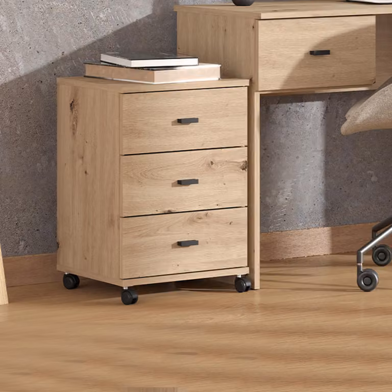 Kaza - Cassettiera, 39x35x56h cm Marrone Rovere Nodi, 3 Cassetti
