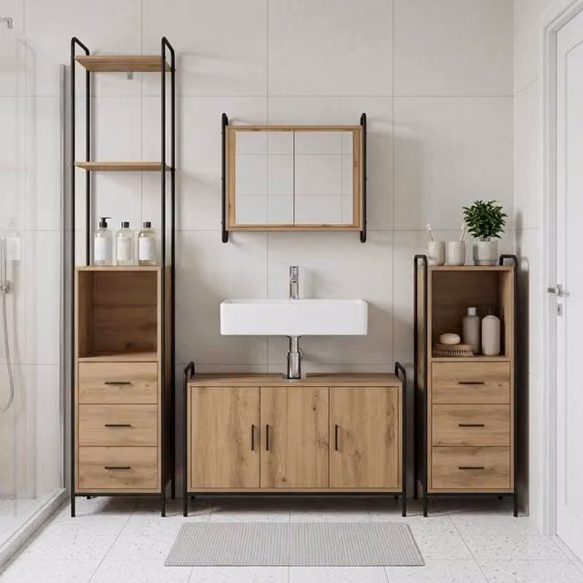 Set di Armadi da Bagno 3 pz Rovere Artigianale 3444578