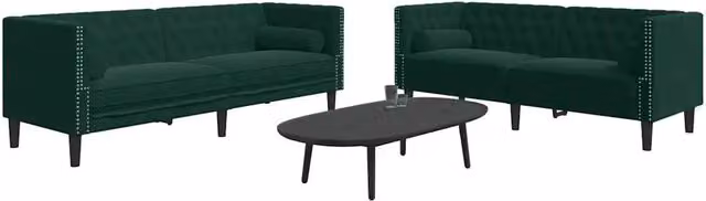 Set di 2 Divani Chesterfield vidaXL in Velluto Verde con Cuscini – 1