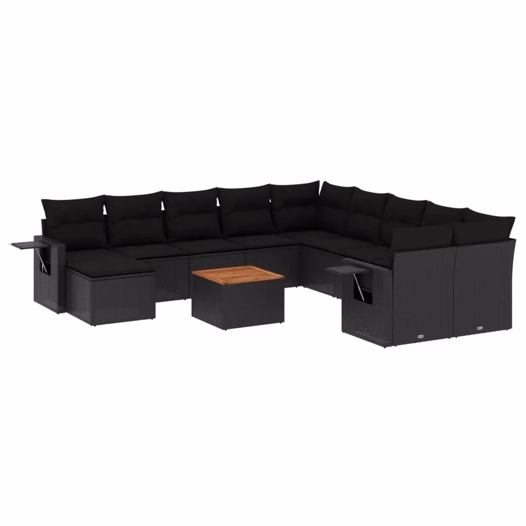 Set di Divani da Giardino a Forma di U vidaXL in Polyrattan Nero con Cuscini e Tavolino da Esterno – 2