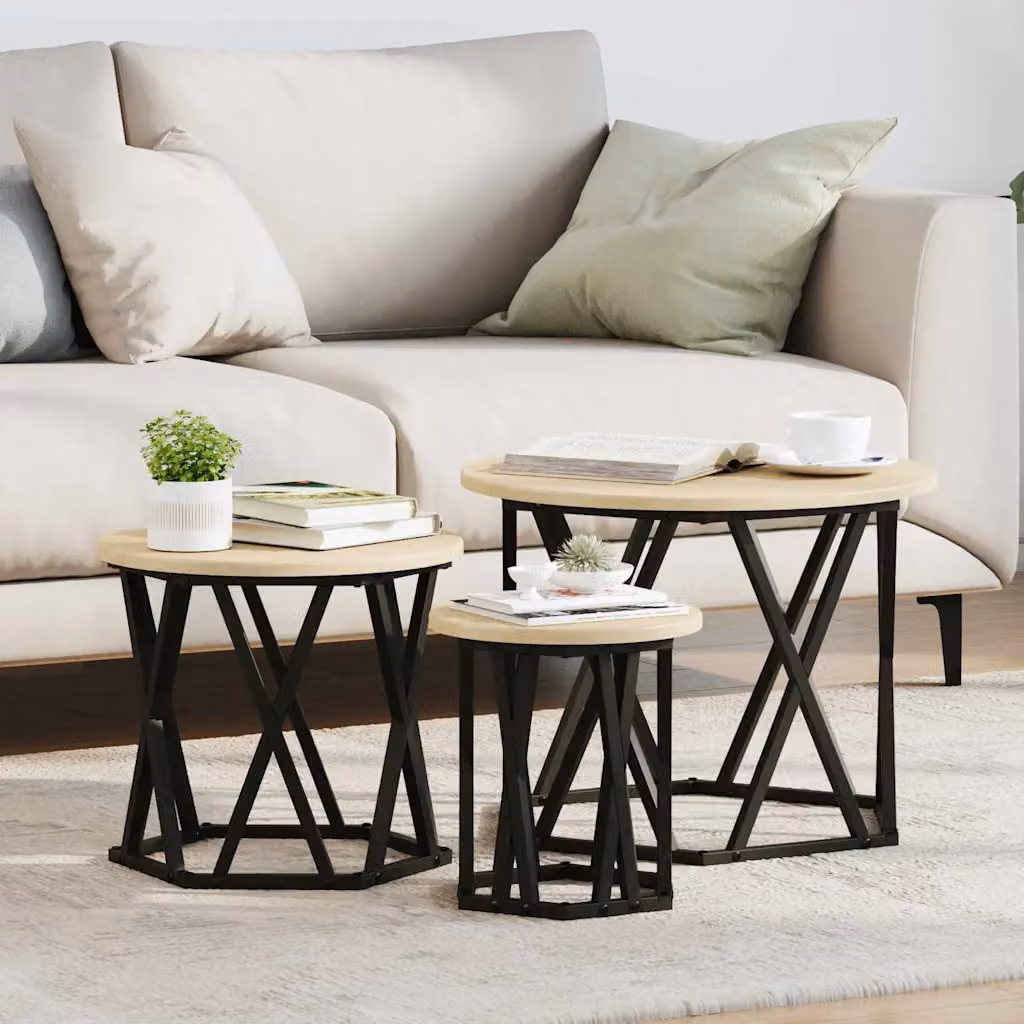 Set di 3 tavolini laterali nesting vidaXL in stile moderno, colore marrone, L/P/H: 53 x 53 x 40 cm
