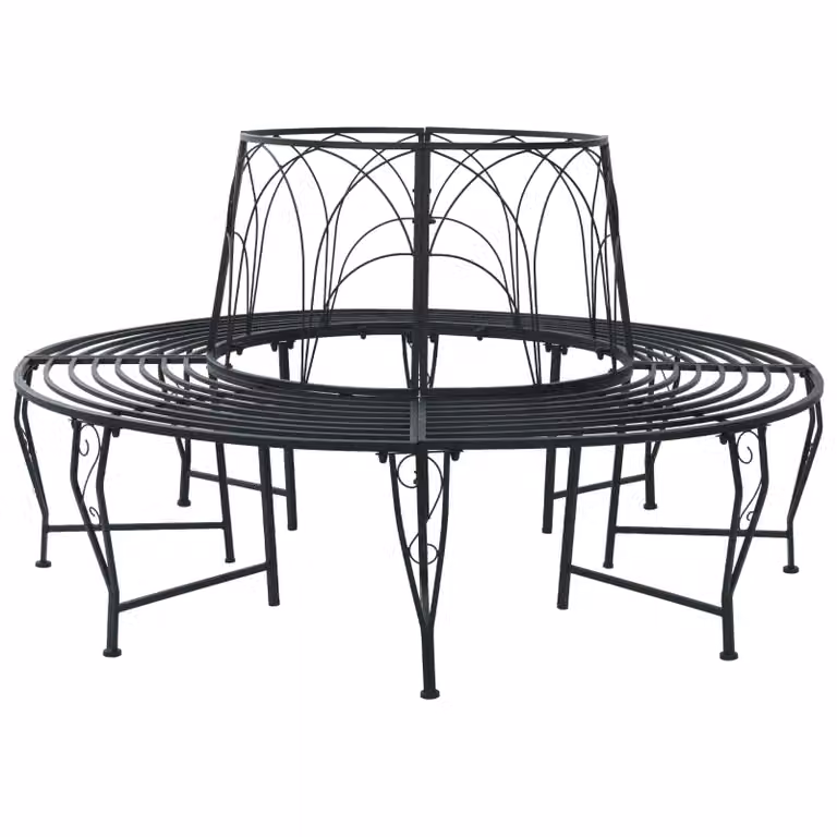 Panchina per alberi da 8 posti vidaXL in acciaio nero, Ø 160 x H 89 cm