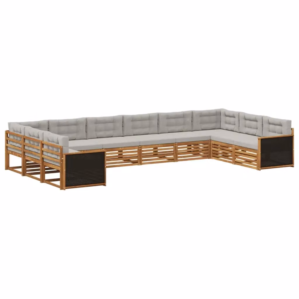 Set di divani da giardino a forma di U vidaXL in legno di acacia con cuscini beige e grigio – 2