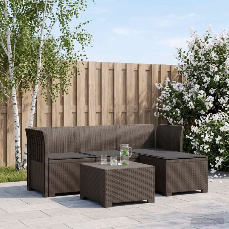 Divano da giardino a L vidaXL per 4 persone in polyrattan con cuscini rimovibili e tessuto resistente ai raggi UV