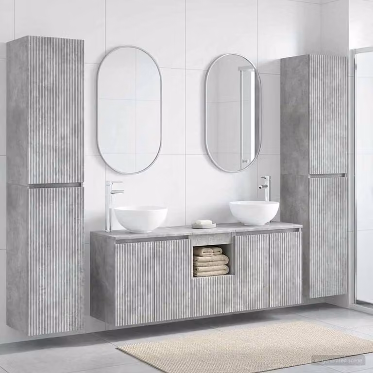 Set di mobili per il bagno moderno vidaXL in 5 pezzi colore grigio con vanità e pensili sospesi