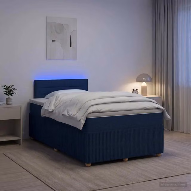 Letto box spring ibrido vidaXL con materasso a molle insacchettate e base contenitore, colore blu e bianco, L/P: 120 x 200 cm