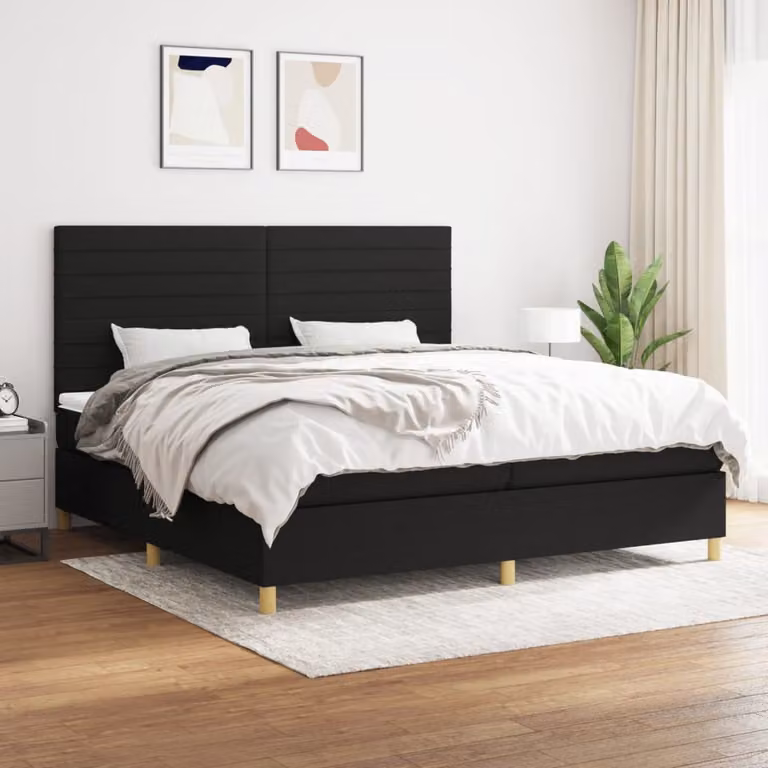 vidaXL Letto Ibrido con Giroletto a Molle e Materasso a Tasche Nero e Bianco L/P/H: 200 x 200 x 23 cm