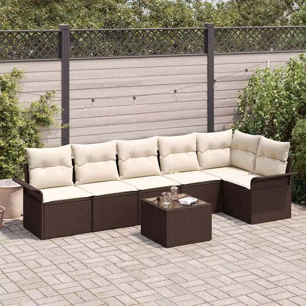 Maison Exclusive - Set Divano da Giardino con cuscino 7 pcs Marrone polyrattan