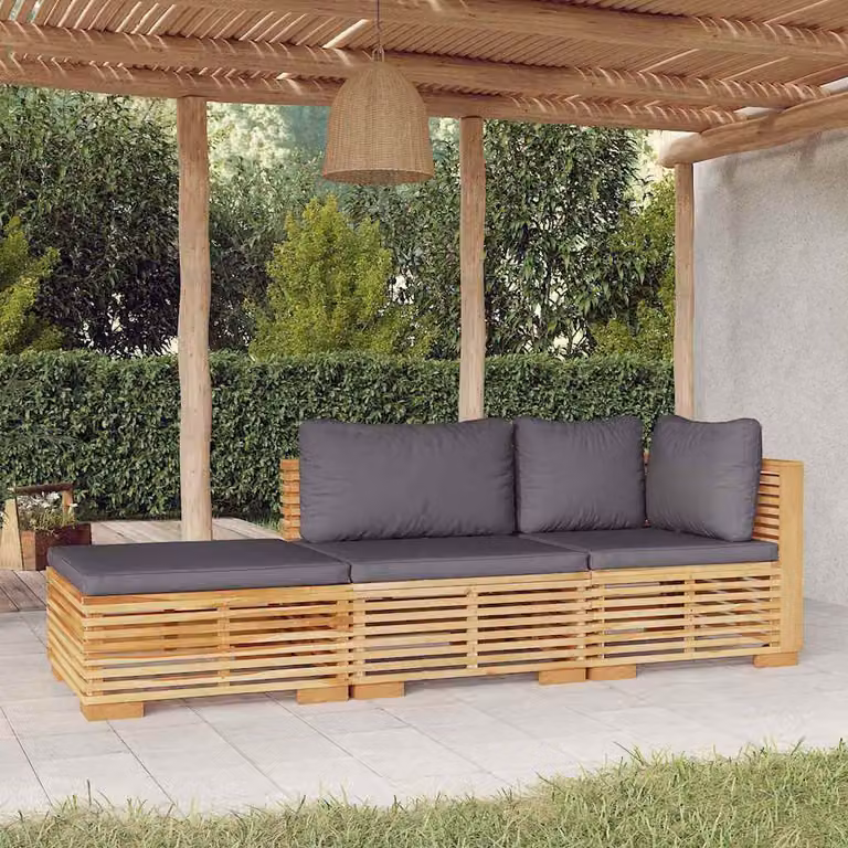 Set di divani da giardino vidaXL a forma di L in legno massello di teak con cuscini, colore marrone e grigio