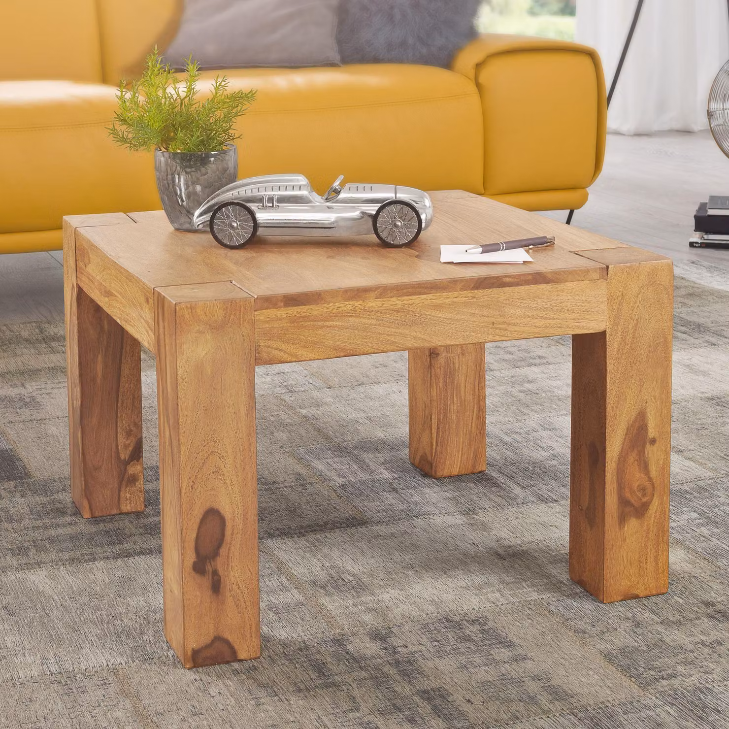 FineBuy Tavolino in legno massiccio 60x40x60 cm Tavolino in stile country | Tavolino da salotto Elegante Piccolo | Tavolino da salotto design