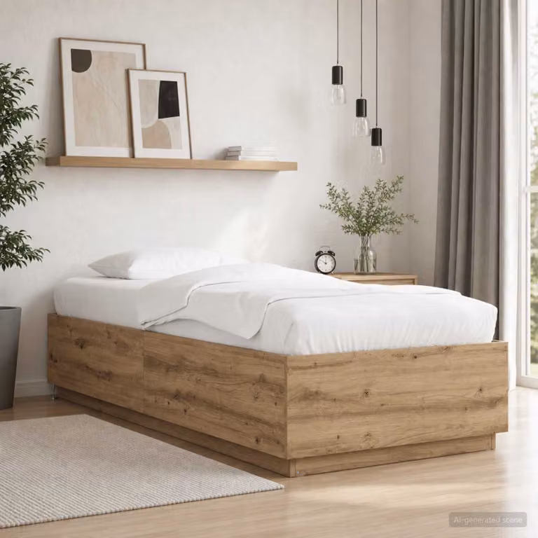 Letto moderno vidaXL con strisce LED sottostante in legno rovere, L 80 cm x P 200 cm x H 40 cm