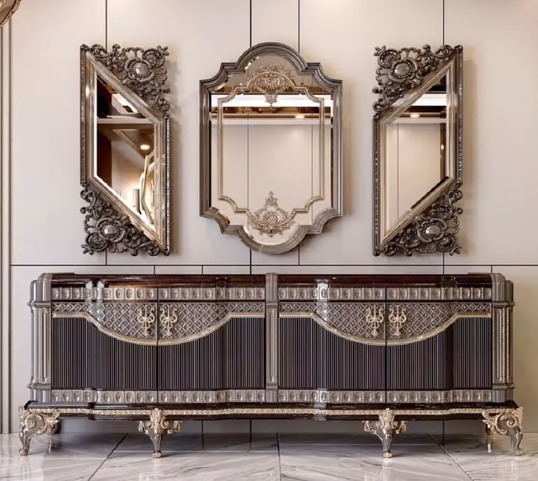 Casa Padrino credenza barocca e 3 specchi marrone scuro / grigio / oro