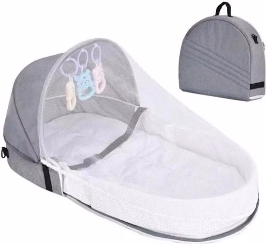 Letto Portatile per Bambini con Cuscino - Culla per Bambini Opportuna - Grigio