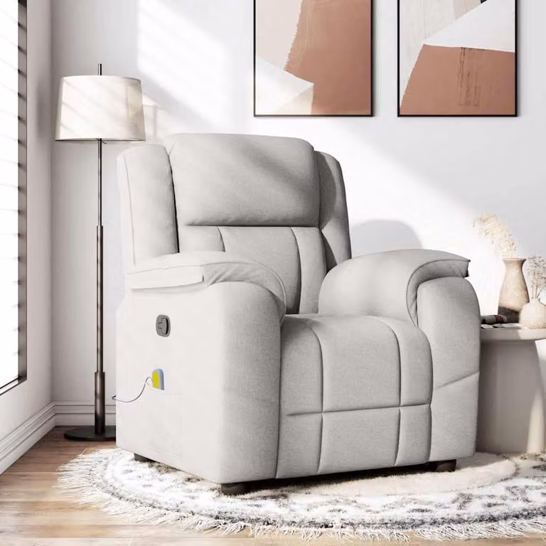 vidaXL Poltrona Reclinabile Relax in Tessuto Grigio con Braccioli e Struttura in Legno e Metallo