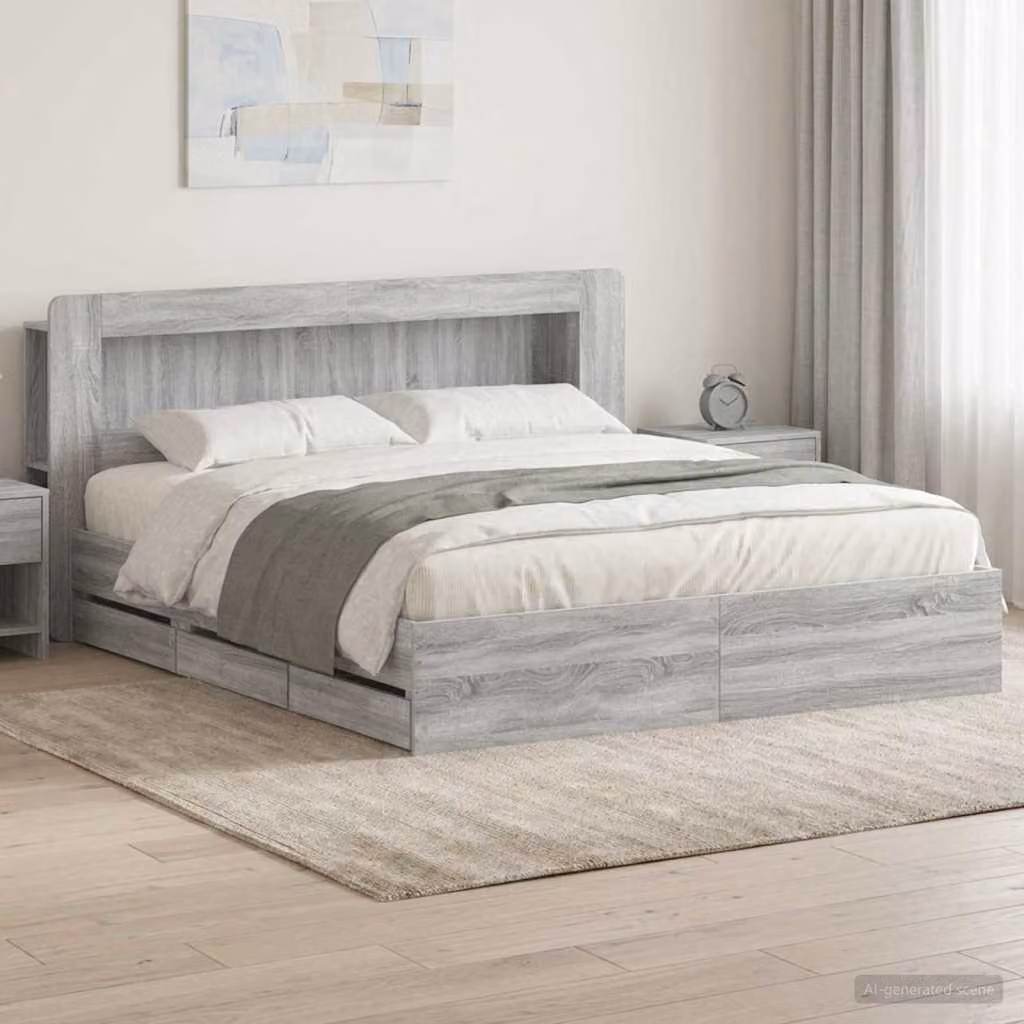Letto con contenitore e testata vidaXL in legno ingegnerizzato grigio 200x200 cm