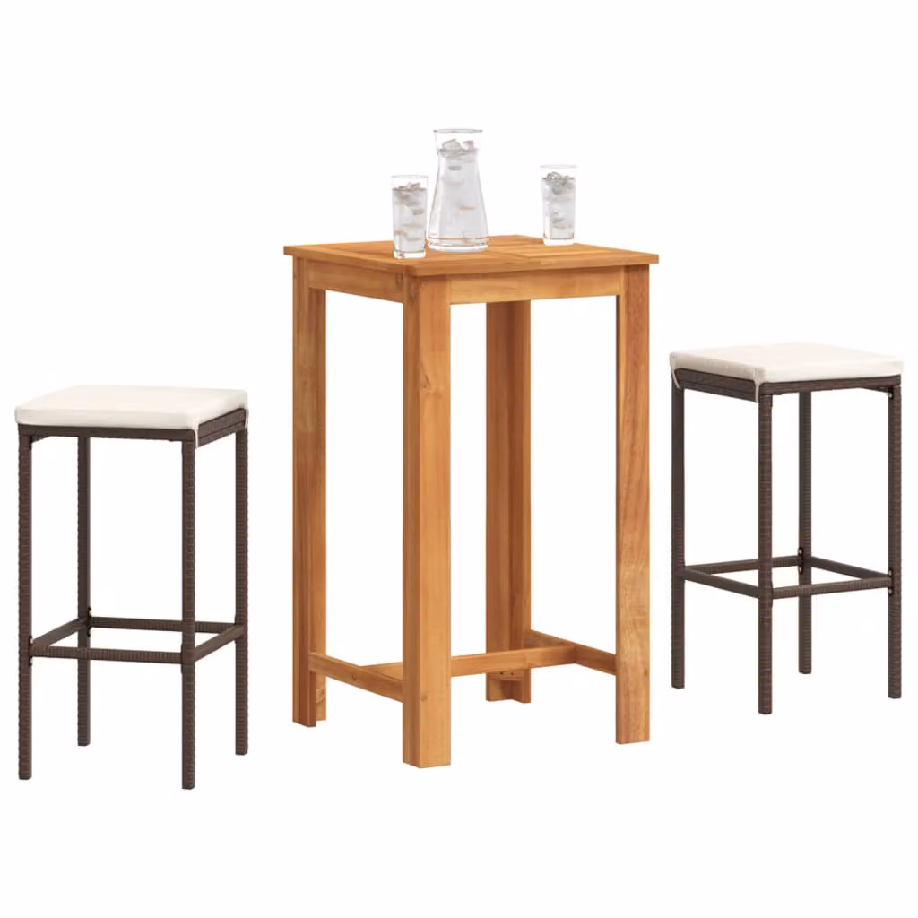 Set Bar da Giardino vidaXL in 3 Pezzi Marrone in Legno di Acacia e Polyrattan