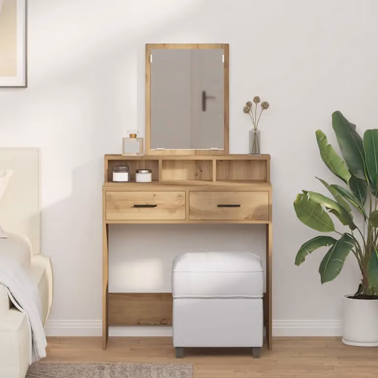 vidaXL Tavolo da Trucco Moderno in Legno Rovere Marrone L: 79 cm, P: 41 cm, H: 140 cm
