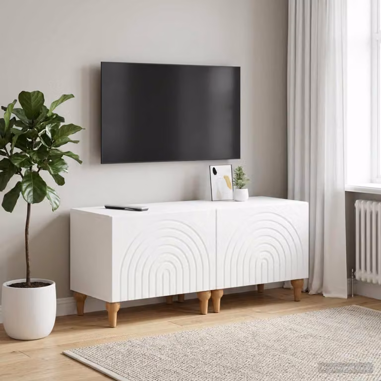 Mobile TV moderno vidaXL in legno MDF bianco per soggiorno con scomparti multimediali L: 98 cm, P: 35 cm, H: 43 cm
