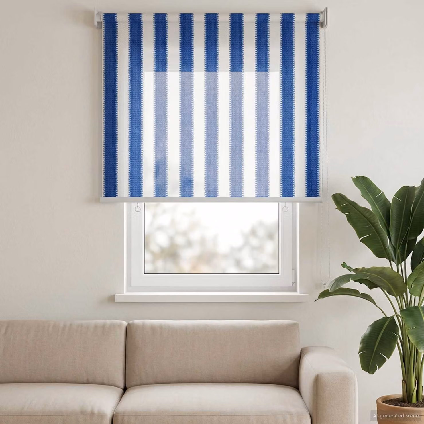 Tenda a rullo esterna vidaXL con blocco UV 90% in HDPE, strisce blu e bianche, L: 140 cm, H: 65 cm