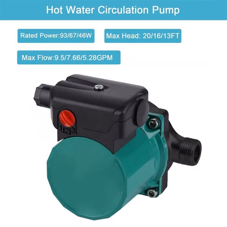 Pompa di ricircolo per acqua calda - Pompa di circolazione superficiale - 100 W - Portata di 30 litri/minuto - Attacco da 2 cm - Silenziosa, a prova di perdite - Spina di tipo europeo