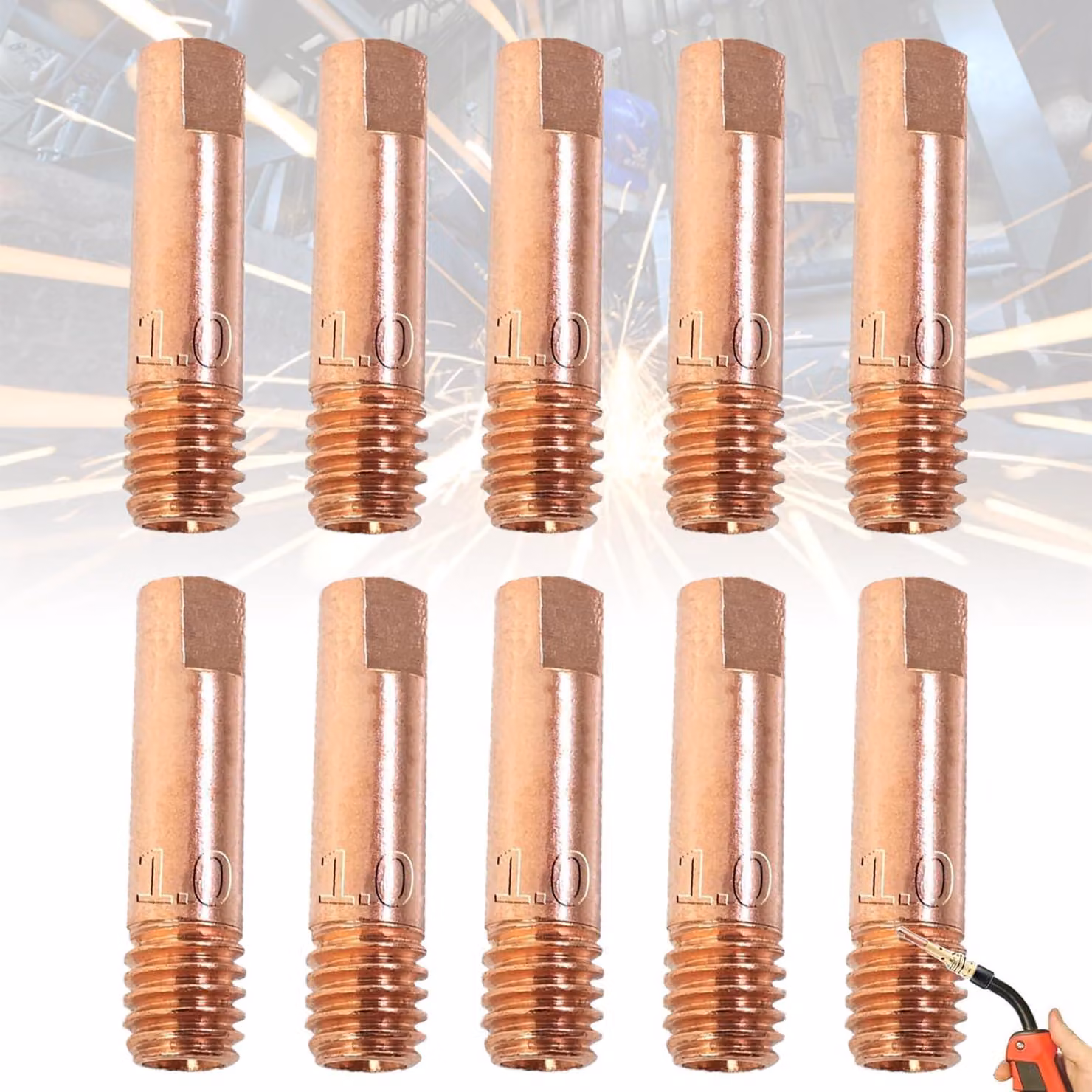 10 pezzi, set di puntali di contatto per saldatura MIG/MAG, 1 mm, ricambi soggetti a usura