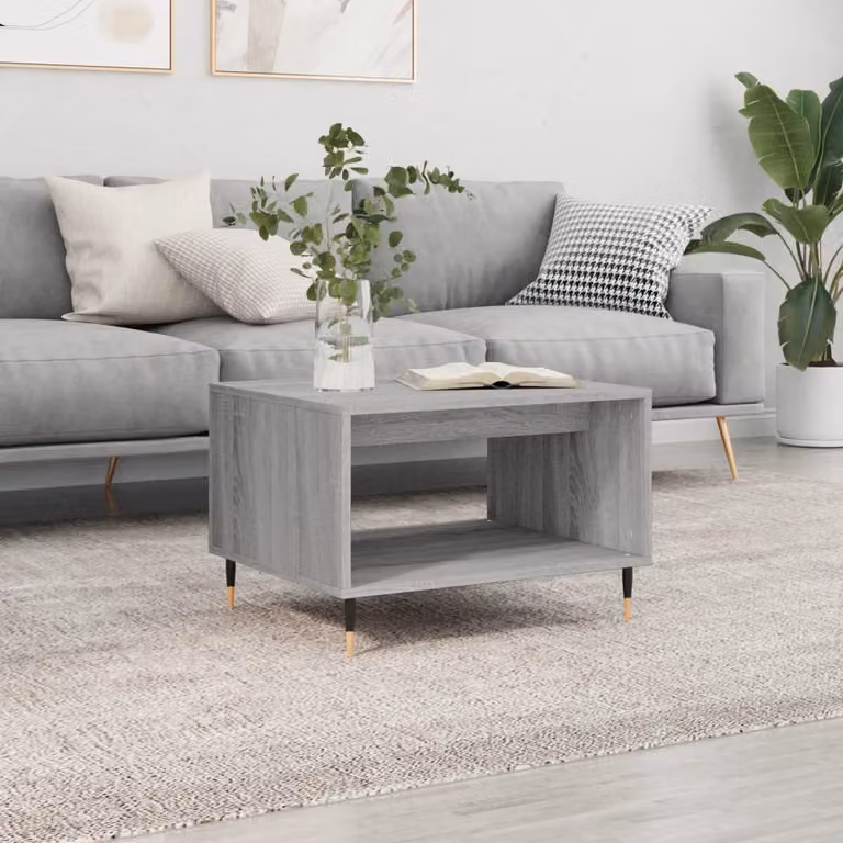 vidaXL Tavolino da Salotto Rettangolare Grigio in Legno e Metallo L: 60 cm, P: 50 cm, H: 40 cm