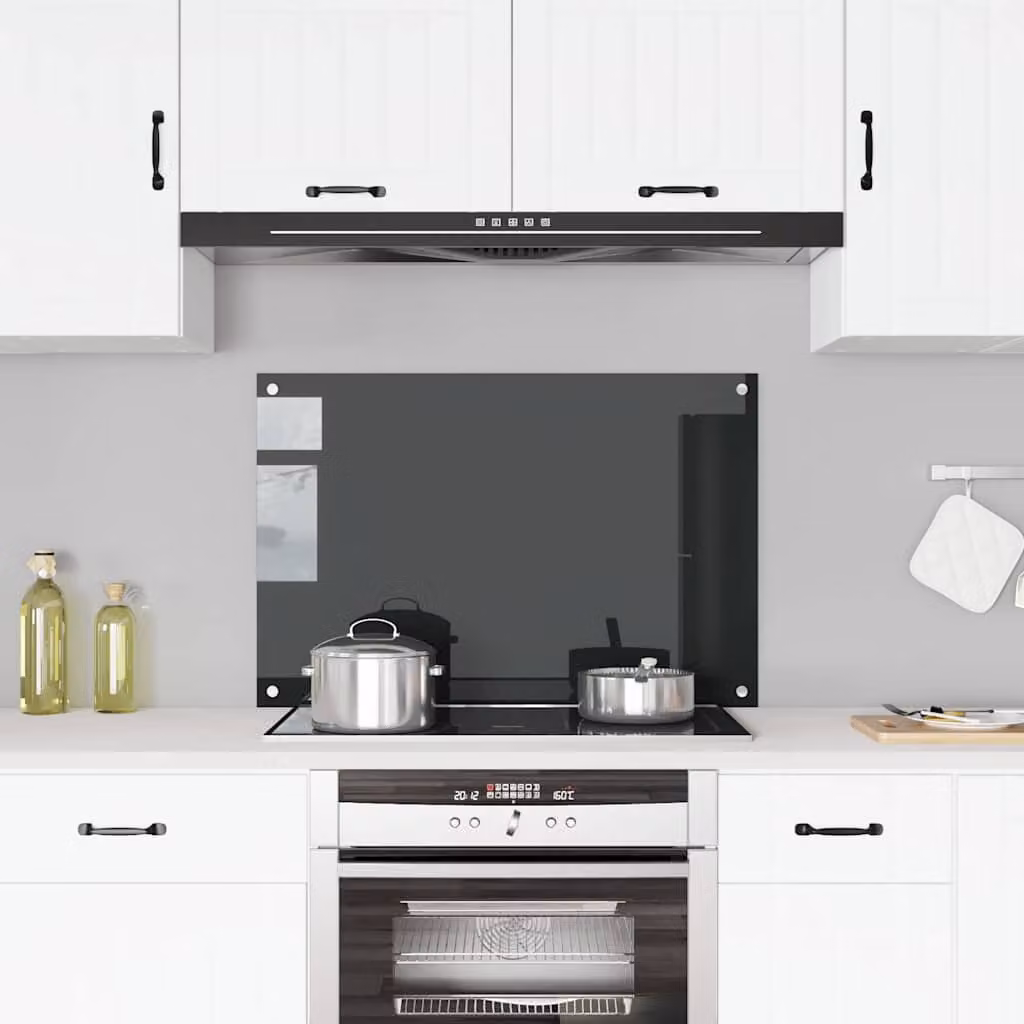 Paraschizzi per cucina vidaXL in vetro temperato nero L: 90 cm, H: 60 cm