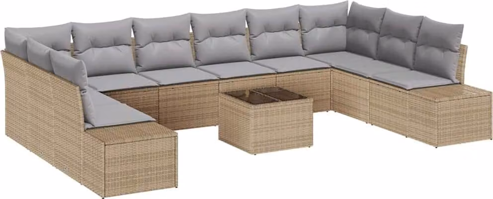 Set Divano da Giardino con cuscino 11 pcs Beige polyrattan