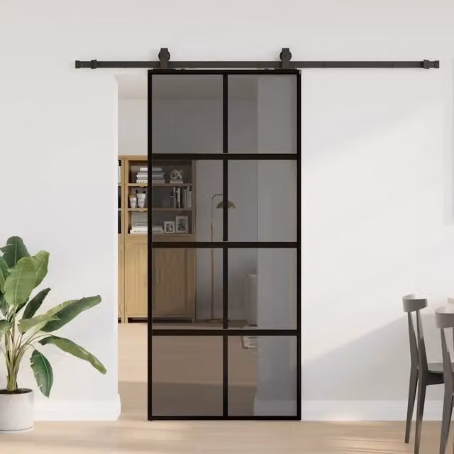 Porta Scorrevole Moderna VIDAXL in Vetro Trasparente e Alluminio con Ferramenta Nera L: 90 cm, H: 205 cm
