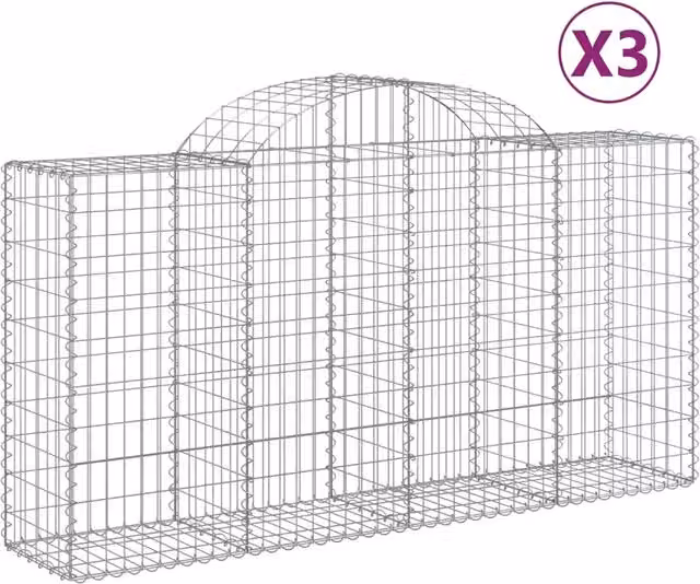 Cesti Gabbioni ad Arco 3 pz 200x50x100/120 cm Ferro Zincato