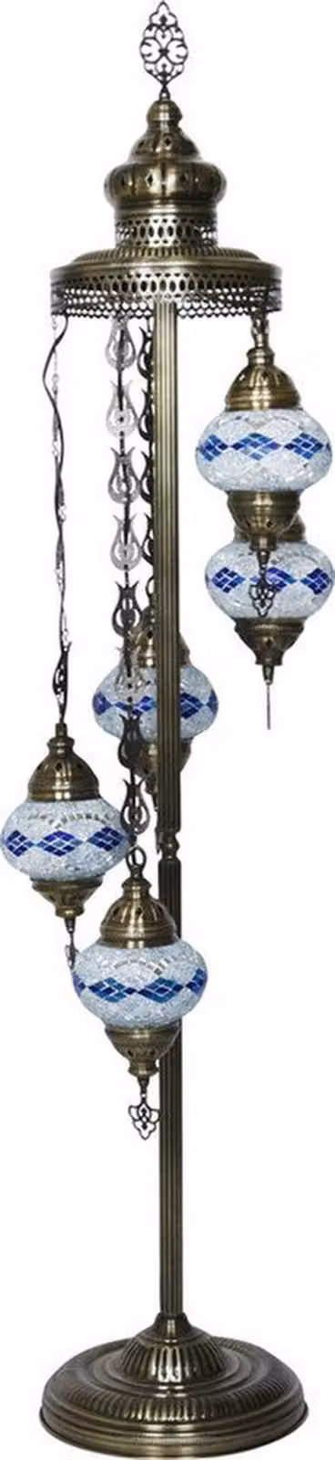 Lampada da terra Oosterse Mosaik con 5 sfere in azzurro - altezza 140 cm, attacco E14, per illuminazione TL/LED