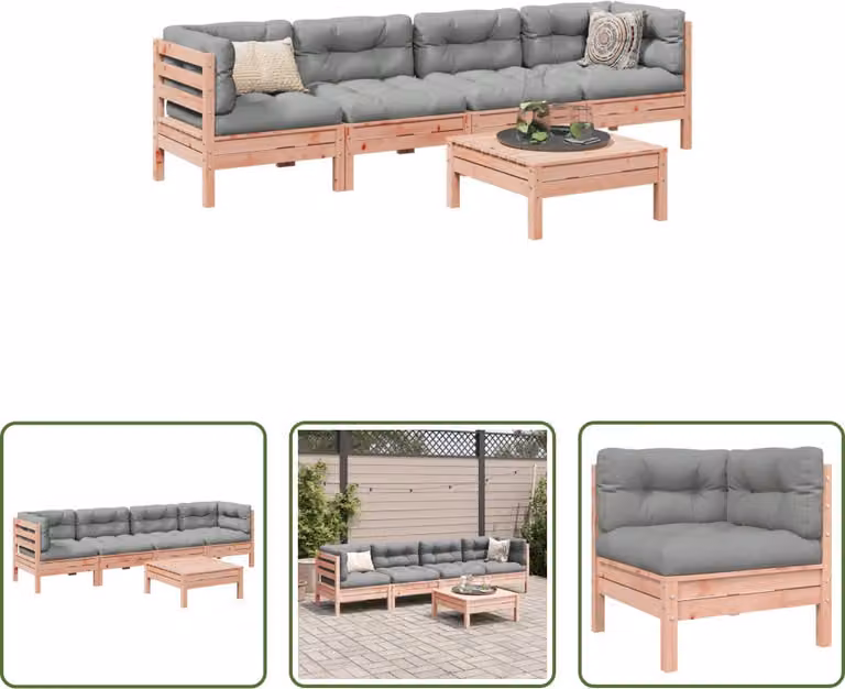 The Living Store Set di divani da giardino 5 pezzi con cuscini in legno massiccio di abete Douglas