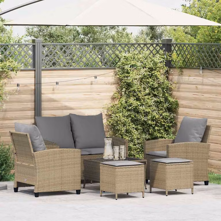 Set Divano da Giardino vidaXL 6 pz in Polyrattan Beige con Cuscini e Tavolino da Esterno