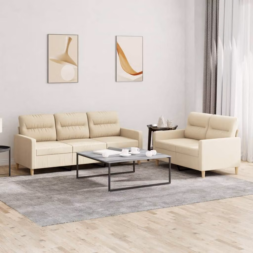 Maison Exclusive - Set divano a 2 posti con cuscini in tessuto color crema
