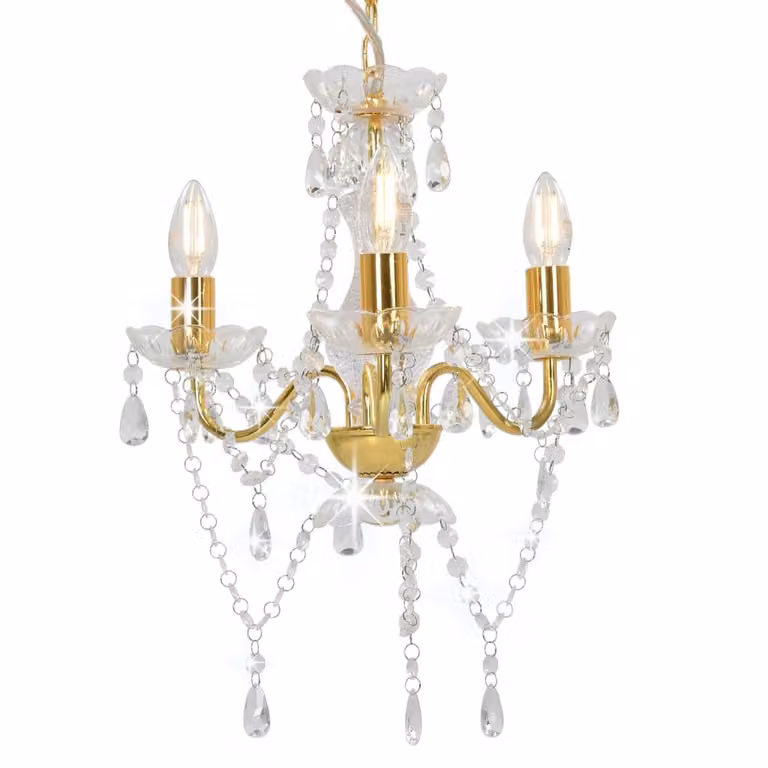 The Living Store Lampadario con perle color oro rotondo 3×E14