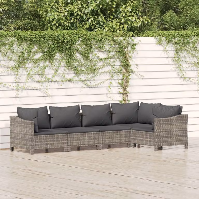 The Living Store Set da giardino 5 pezzi con cuscini in poly rattan grigio