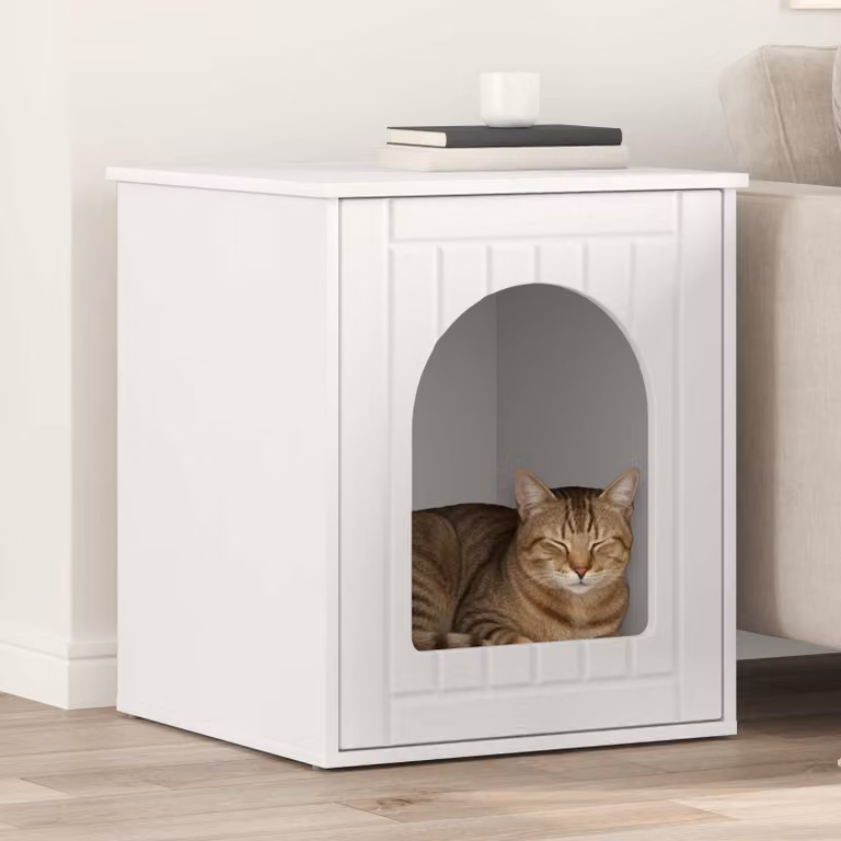 Casa per gatti vidaXL in legno ingegnerizzato bianco L: 53 cm, P: 52 cm, H: 62 cm