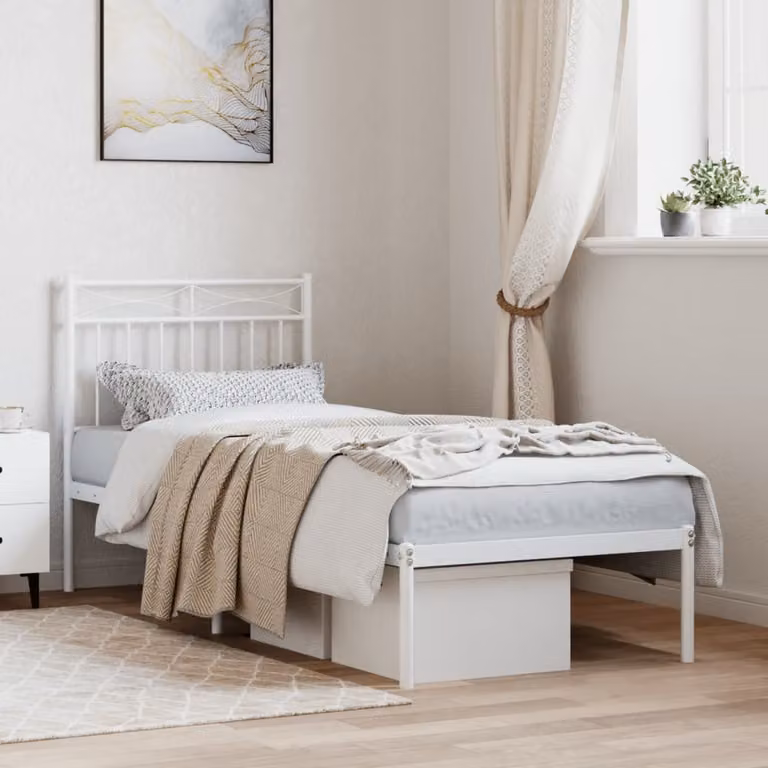 vidaXL Giroletto in metallo con testiera bianco L 196 cm x P 80 cm x H 91 cm